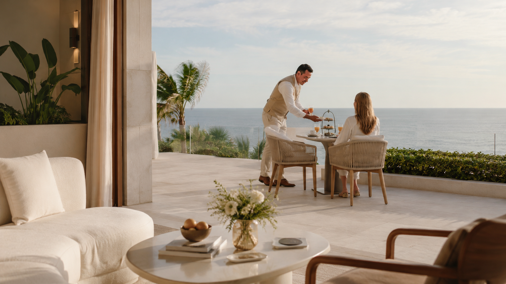 Couple dining on luxury oceanview terrace for VIPList fine hospitality experiences